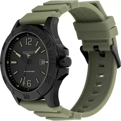 TOMMY HILFIGER- RYAN BLACK DIAL GREEN SILICON STRAP WATCH